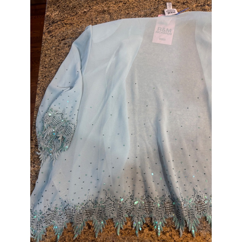 NEW R&M Richards 2 Piece Dress Set Blue Beaded Formal Mother Of The Bride 32W - Picture 10 of 16